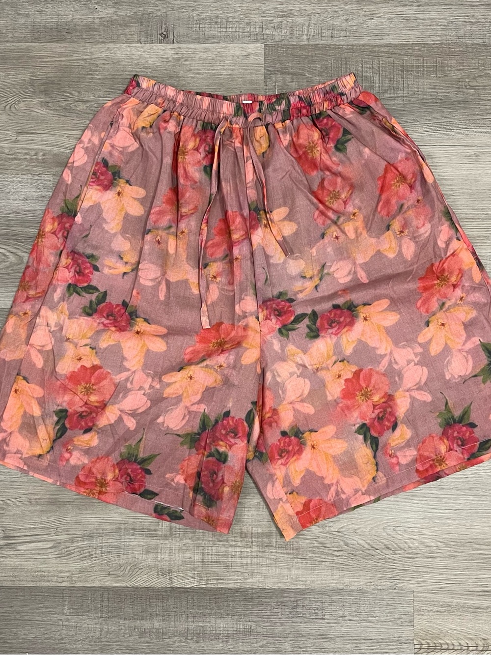 Bohemian Floral Drawstring Bermuda Shorts - Pink, Peach, Green